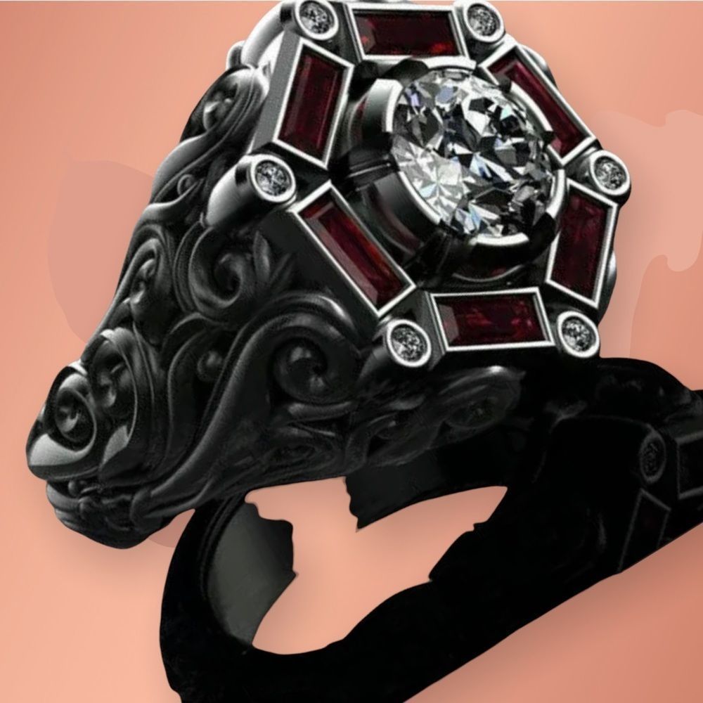 STUNNING MEN’S TITANIUM GARNET WEDDING SIGNET RING SIZES 10-12